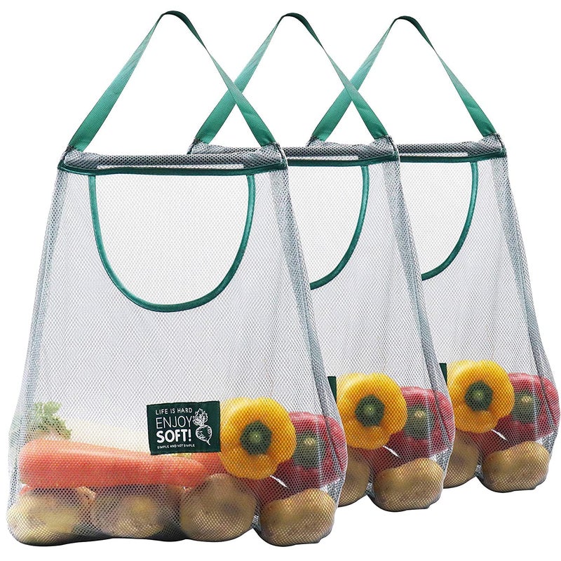 BESTOTTAM Reusable Mesh Bags for Fruit and Vegetable Hanging Storage Kitchen Storage Washable Foldable Net Bags 3 Pack - Image 1