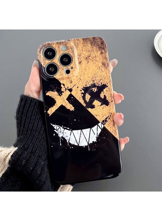 Case Cover For iPhone 12 Pro Max Painted Pattern Precise Hole PC Phone Case Black Yellow Smiling 