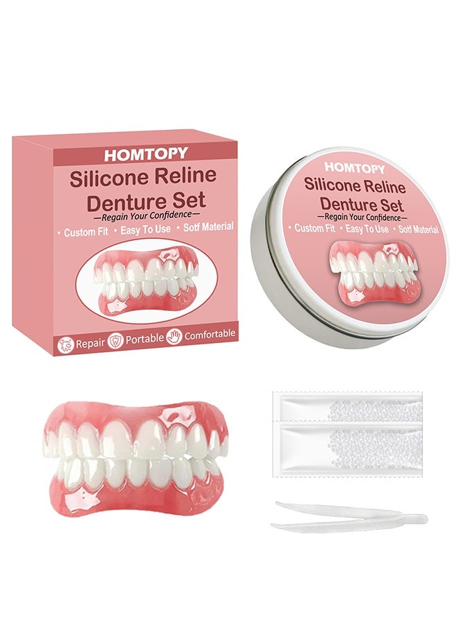 HOMTOPY Silicone Reline Denture Set, Comfortable Temporary Dental Restoration Kit, Soft Denture Reline Kit for Men and Women, Unisex Denture Reline Kit is Suitable for Securing Upper and Lower Dentures - Image 1