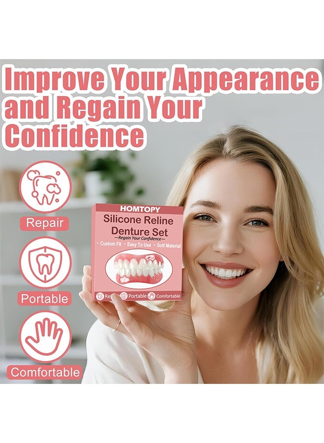 HOMTOPY Silicone Reline Denture Set, Comfortable Temporary Dental Restoration Kit, Soft Denture Reline Kit for Men and Women, Unisex Denture Reline Kit is Suitable for Securing Upper and Lower Dentures - Image 2