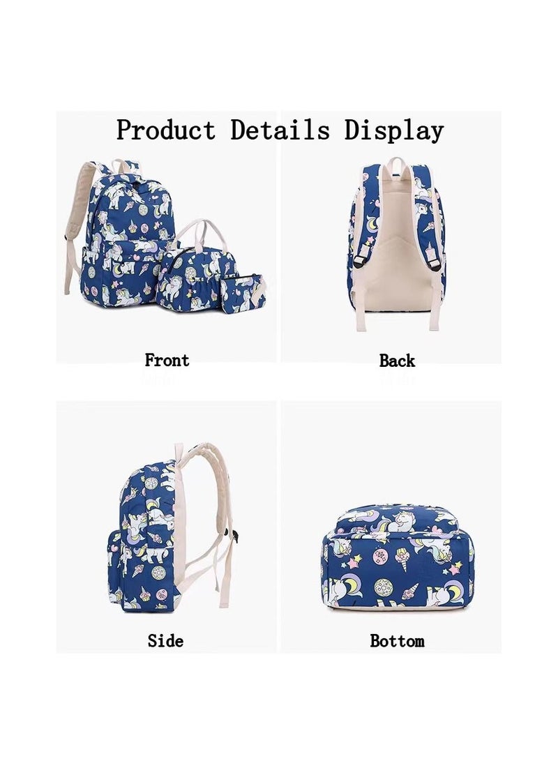 3-Pieces/Set Unicorn Printing School Backpack,Teen Girls Bookbag with Lunch Bag and Pencil Case - Image 4