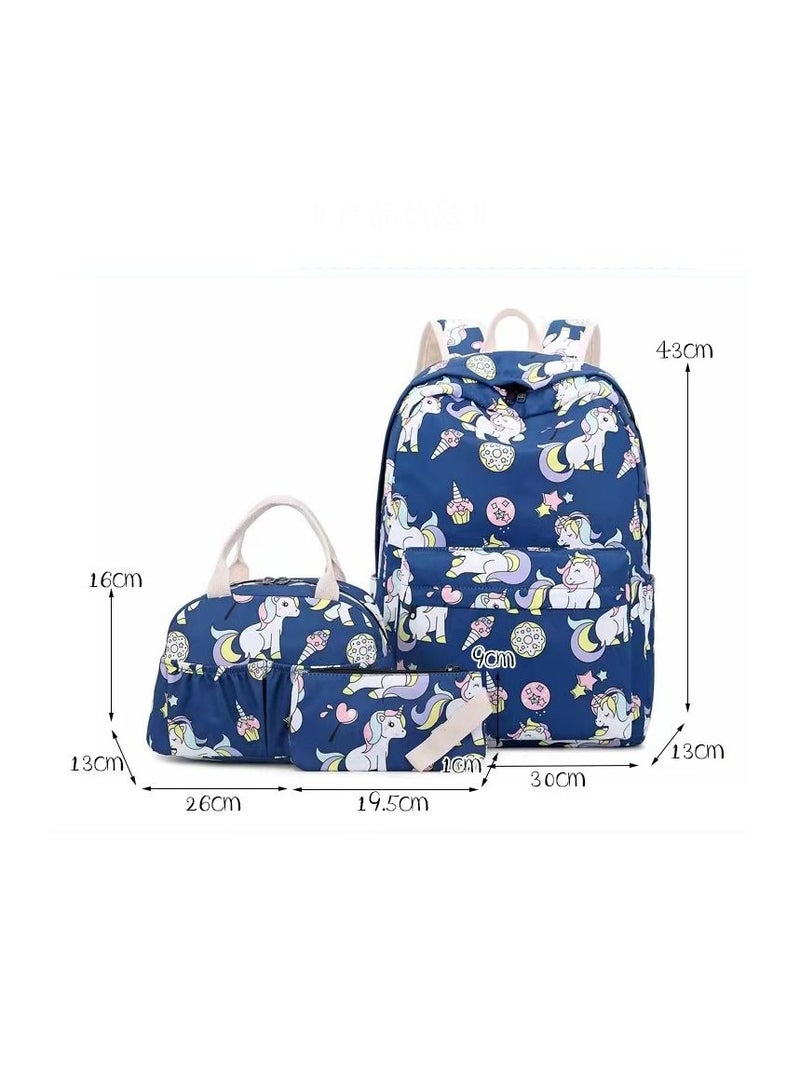 3-Pieces/Set Unicorn Printing School Backpack,Teen Girls Bookbag with Lunch Bag and Pencil Case - Image 2