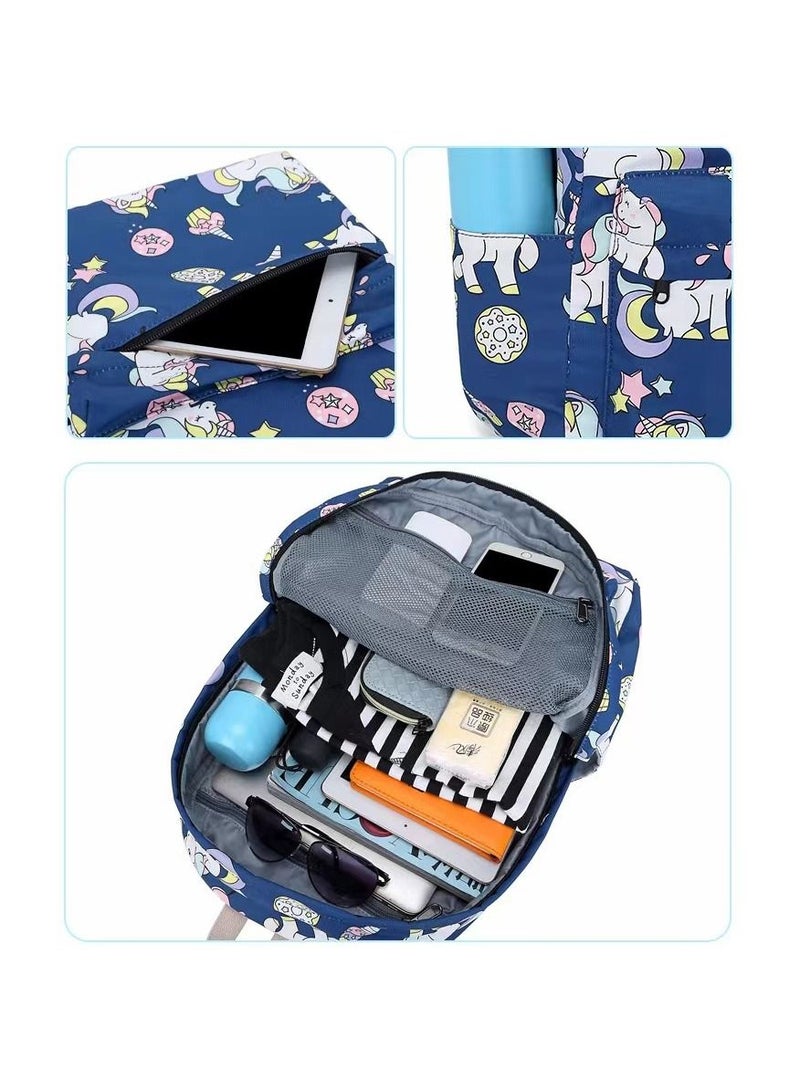 3-Pieces/Set Unicorn Printing School Backpack,Teen Girls Bookbag with Lunch Bag and Pencil Case - Image 5