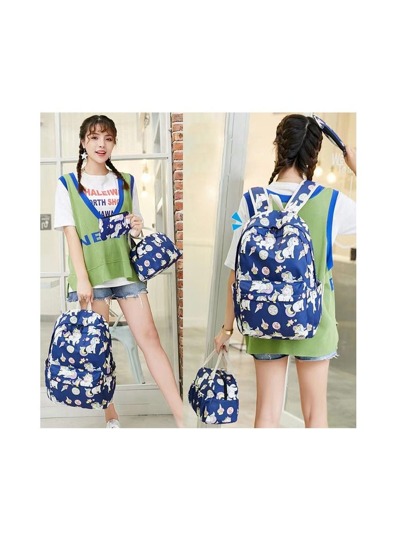 3-Pieces/Set Unicorn Printing School Backpack,Teen Girls Bookbag with Lunch Bag and Pencil Case - Image 3