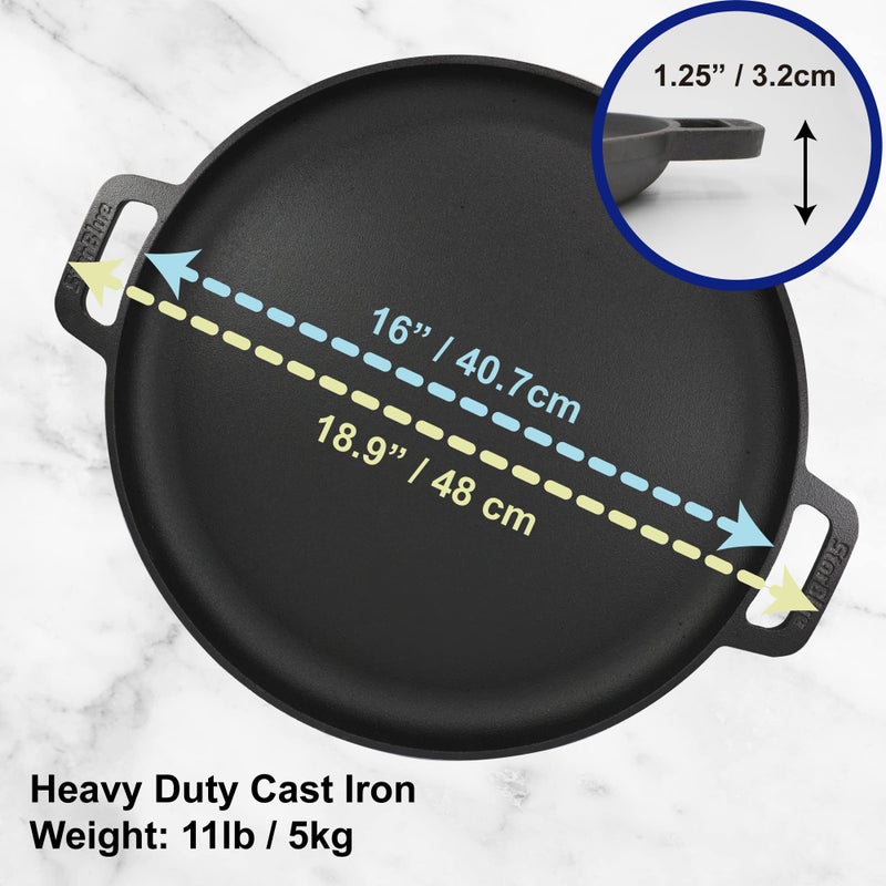 StarBlue 16 Inch Cast Iron Pizza Pan Round Griddle by StarBlue with FREE Silicone Handles and 30 Recipes Ebookâ€“ Pre-Seasoned Comal, Kitchen Essentials for Pizza Lovers, Baking, Grill, BBQ, Stove Oven Safe - Image 2