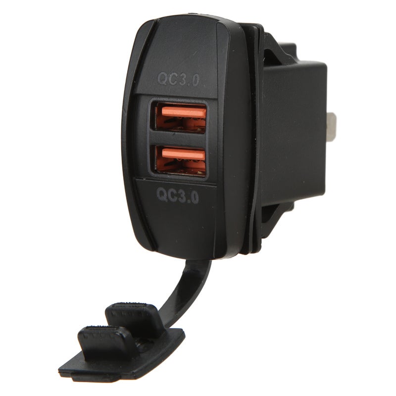 شاحن سيارة مزدوج USB: 2 منافذ QC3.0، حماية أمان متعددة - مواد ABS عالية الجودة، شحن سريع للسفر بالسيارة، مستخدمي الهواتف الذكية - Image 5
