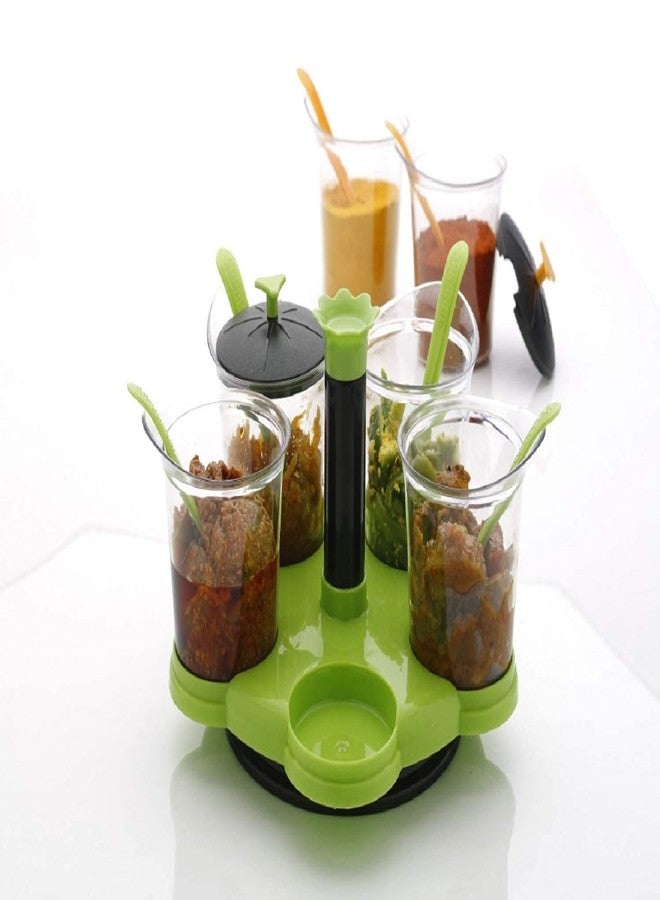 Barasti Multi Purpose Dining Set Masala Container of 5 Spice Rack Kitchen Storage Jars Set with Stand for Dining Table and Cooking Essentials - Image 4