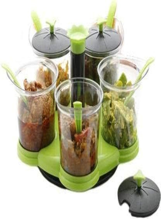 Barasti Multi Purpose Dining Set Masala Container of 5 Spice Rack Kitchen Storage Jars Set with Stand for Dining Table and Cooking Essentials - Image 3