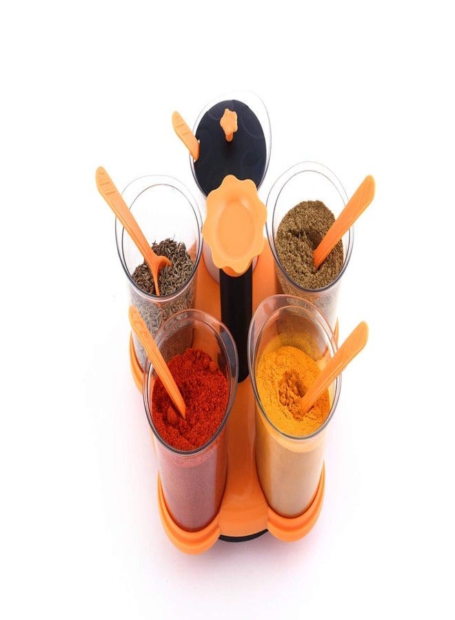Barasti Multi Purpose Dining Set Masala Container of 5 Spice Rack Kitchen Storage Jars Set with Stand for Dining Table and Cooking Essentials - Image 1