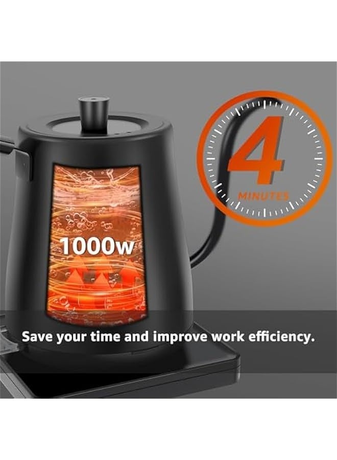 بيوينتي غلاية كهربائية 1000 واط من سكاي-تاتش: غلايات كهربائية سريعة التسخين 4 دقائق مع إغلاق تلقائي وحماية ضد الجفاف من الفولاذ المقاوم للصدأ 304 وغطاء لصب القهوة والشاي بلون أسود غير لامع (800 مل، لون أسود) - Image 4