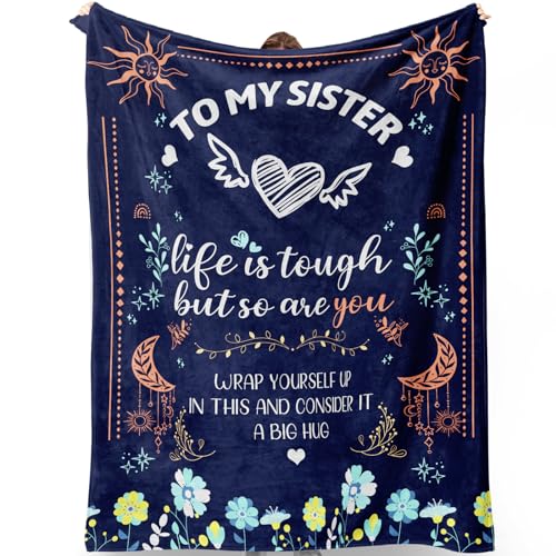 Aeekdook Sister Blanket Sisters Gifts from Sister Sisters Birthday Gifts from Brother Gift for Sis Blue Flannel Sis Blanket 60x50 inches