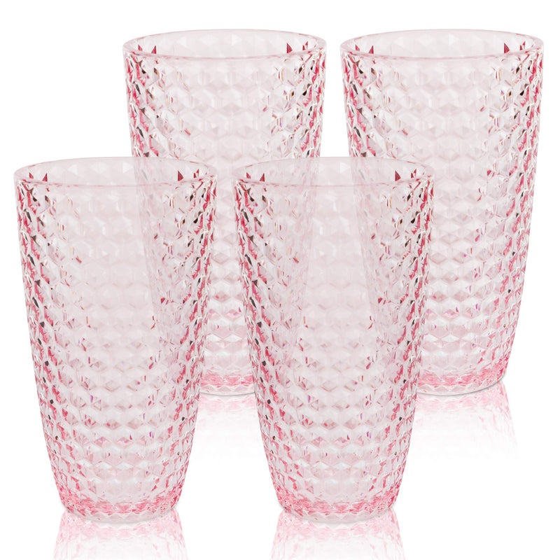 BELLAFORTE Shatterproof Tritan Plastic Tall Tumbler Set of 4 19oz  Laguna Beach Drinking Glasses  Unbreakable Tritan Drinking Glasses for Parties  BPA Free  Pink