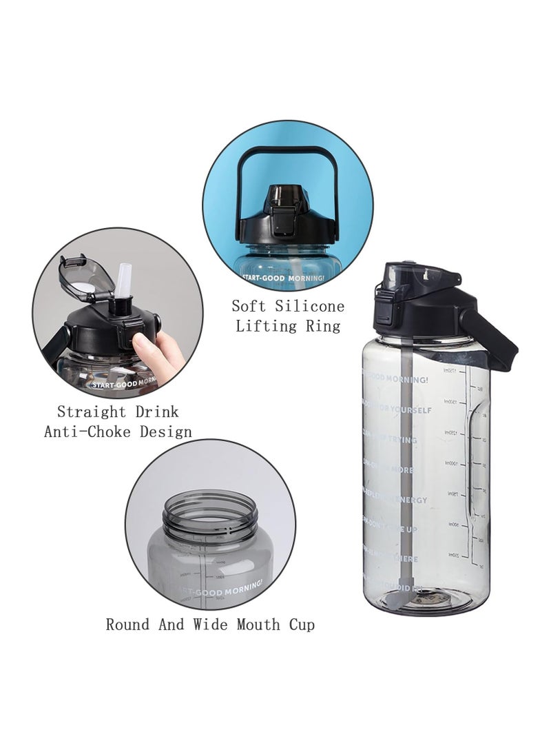 Cuken 2L Large Water Bottle Black Half Gallon Water Jug, 68oz /2 Liter Sports Gym Drink Container, Leakproof BPA Free Big Water Bottle with Handle & Straw & Time Marker for Outdoor Fitness - Image 4