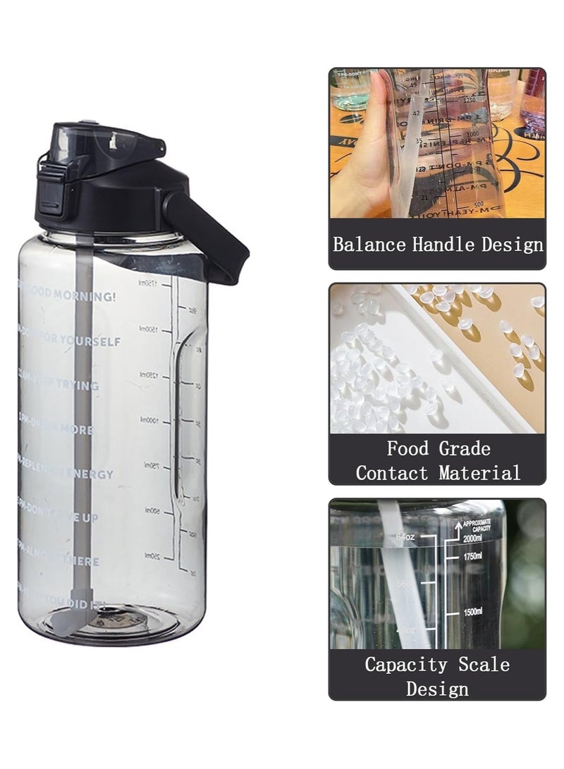 Cuken 2L Large Water Bottle Black Half Gallon Water Jug, 68oz /2 Liter Sports Gym Drink Container, Leakproof BPA Free Big Water Bottle with Handle & Straw & Time Marker for Outdoor Fitness - Image 5