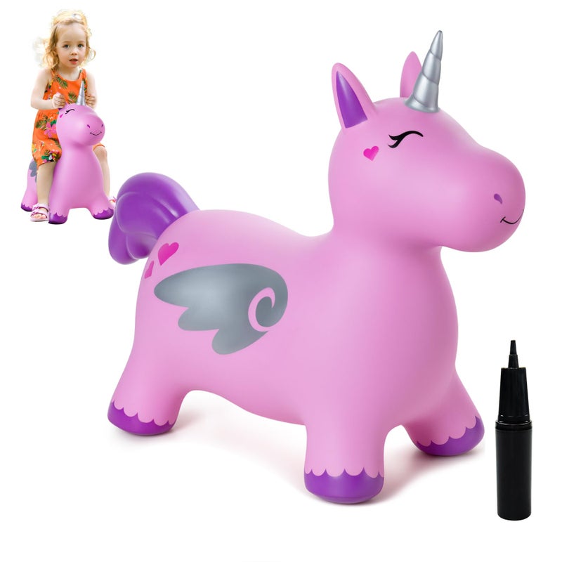 ZOOJOY Unicorn Bouncy Hopper, Inflatable Bouncy Horse Hopping Toys for Toddlers 1-3, Indoor Outdoor Bounce and Ride On Bouncer Boys Girls, Birthday with Free Pump - Image 1