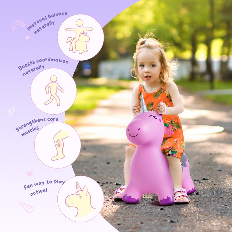 ZOOJOY Unicorn Bouncy Hopper, Inflatable Bouncy Horse Hopping Toys for Toddlers 1-3, Indoor Outdoor Bounce and Ride On Bouncer Boys Girls, Birthday with Free Pump - Image 5