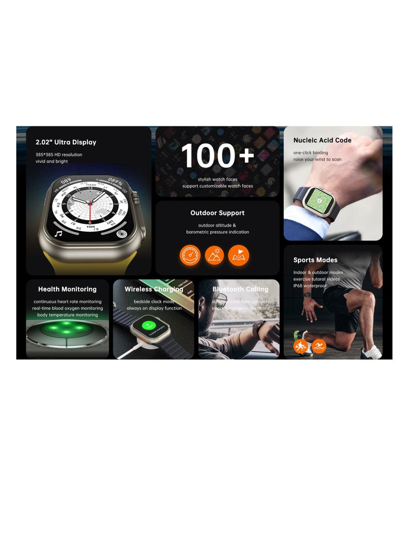 AROAQ - W800 Ultra High Tech Smartwatch 380mAh Battery 2.05 Inch Screen Display AI Assistance Sports and Health Modes Wireless Charging Bluetooth Smart Watch - Image 1