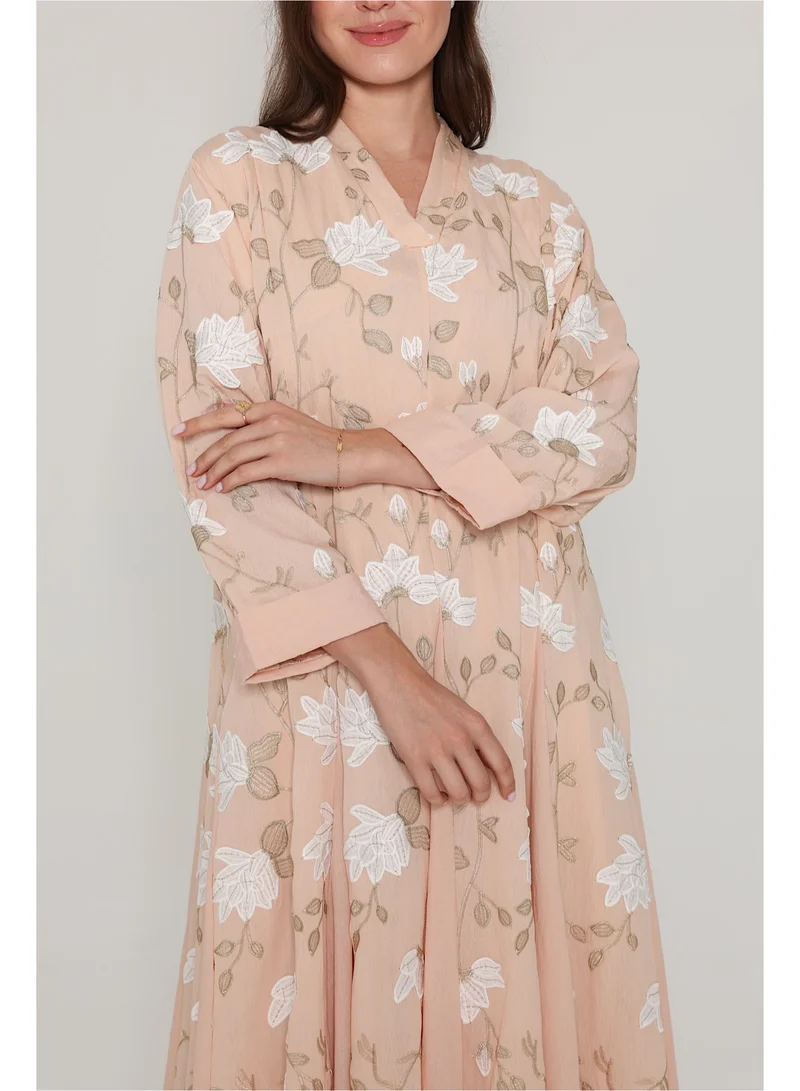 IKKXA Floral Embroidered Modern Jalabiya IK01 Peach
