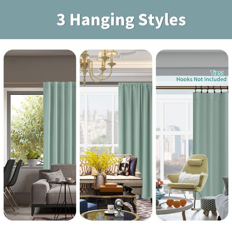 BGment ستائر تعتيم مع ستائر بطانة العزل الحرارية 84 بوصة قضيب طويل وعلامة التبويب الخلفية غرفة مزدوجة الستار نافذة غامق لغرفة النوم (42 × 84 بوصة 2 لوحات خضراء) - Image 3