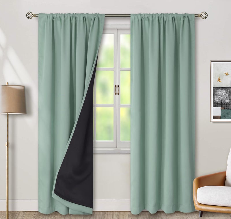 BGment ستائر تعتيم مع ستائر بطانة العزل الحرارية 84 بوصة قضيب طويل وعلامة التبويب الخلفية غرفة مزدوجة الستار نافذة غامق لغرفة النوم (42 × 84 بوصة 2 لوحات خضراء) - Image 2