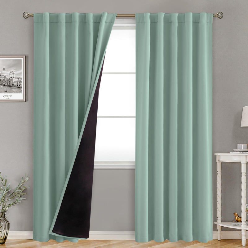 BGment ستائر تعتيم مع ستائر بطانة العزل الحرارية 84 بوصة قضيب طويل وعلامة التبويب الخلفية غرفة مزدوجة الستار نافذة غامق لغرفة النوم (42 × 84 بوصة 2 لوحات خضراء) - Image 1