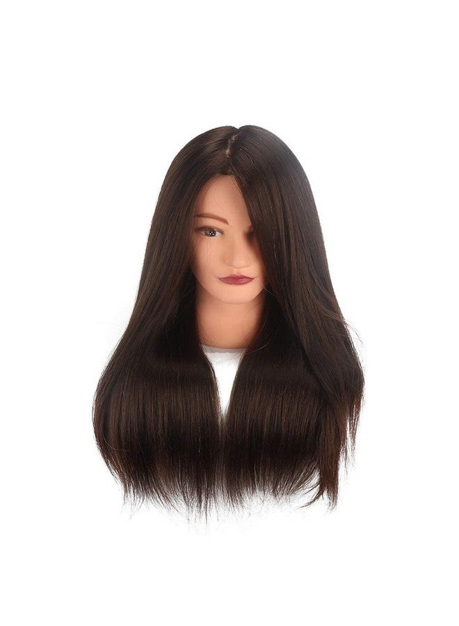 SHARONDS 18 Inch 100% Human Hair Brown Black Hairdresser Exercise Head Dummy Model With Long Hair Styling Exercise Head Model. (Brown) - Image 3