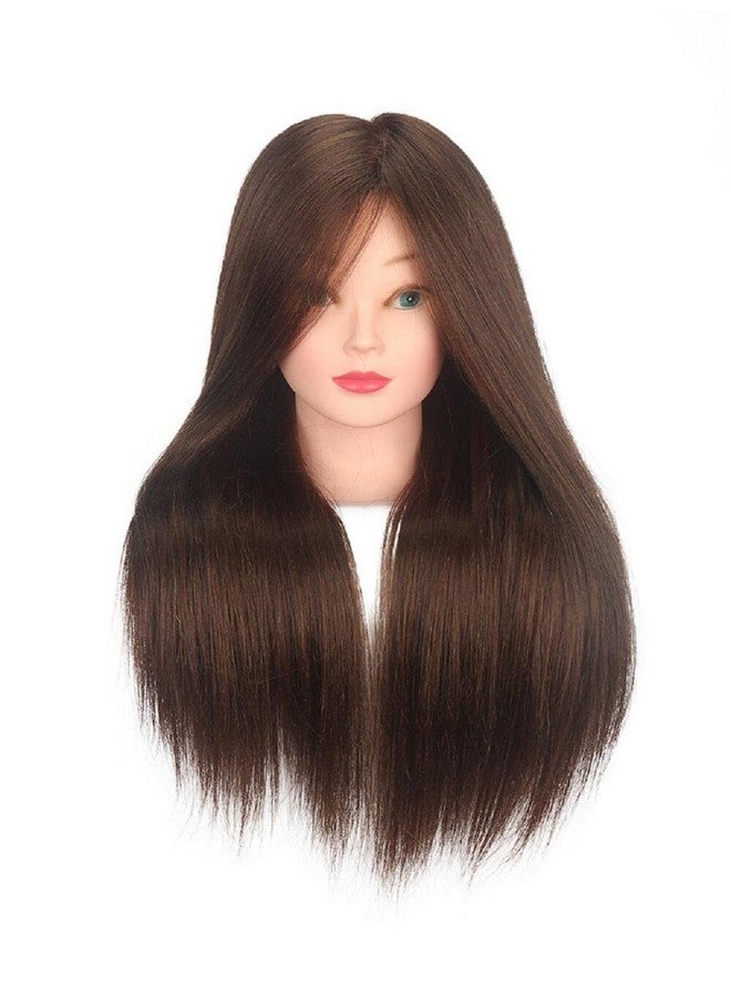 SHARONDS 18 Inch 100% Human Hair Brown Black Hairdresser Exercise Head Dummy Model With Long Hair Styling Exercise Head Model. (Brown) - Image 5