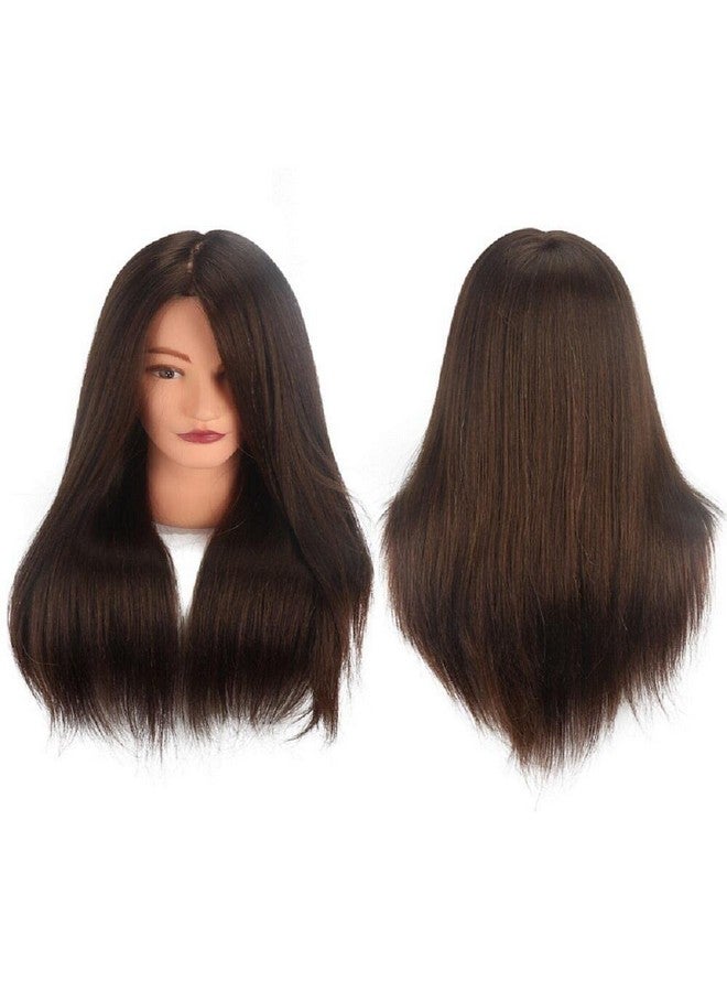 SHARONDS 18 Inch 100% Human Hair Brown Black Hairdresser Exercise Head Dummy Model With Long Hair Styling Exercise Head Model. (Brown) - Image 2