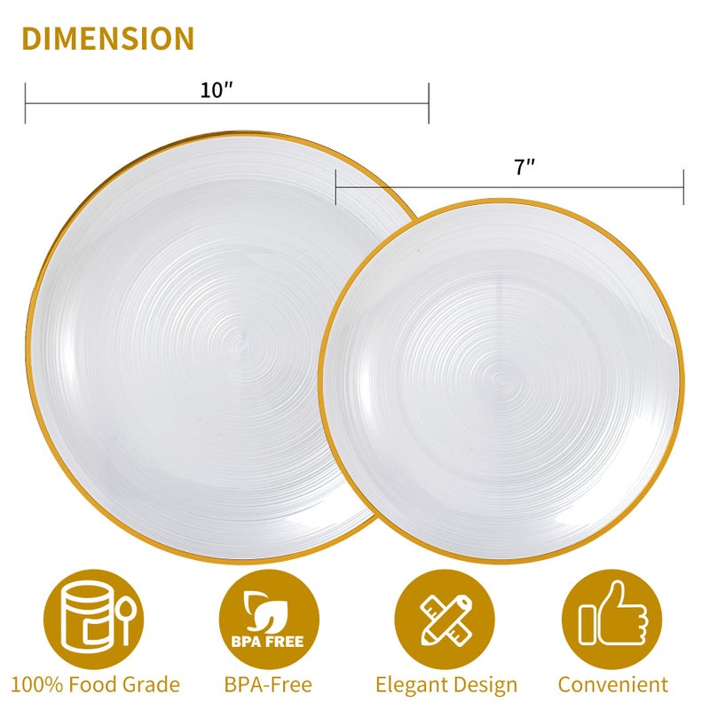 N9R 60PCS White Plastic Plates with Gold Trim - Circular Ribbed Design  30 Dinner & 30 Dessert Plates  Elegant Disposable Plates for Weddings  Events  Banquets  Special Occasions (Translucent White) - Image 2