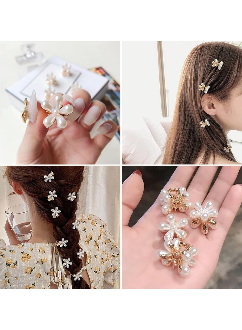 30 Pcs Mini Hair Claw Clips, Pearl & Solid Colors, Cute Bangs Clips for Women, Strong Grip, Multi-Purpose Hair Accessories (10 Pearl Flower, 10 Black, 10 Brown)