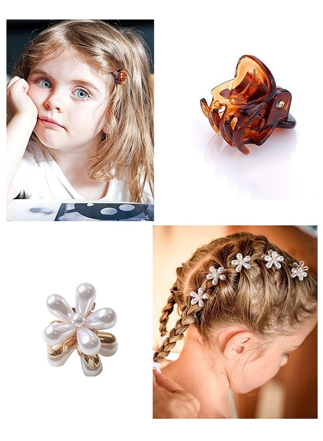 30 Pcs Mini Hair Claw Clips, Pearl & Solid Colors, Cute Bangs Clips for Women, Strong Grip, Multi-Purpose Hair Accessories (10 Pearl Flower, 10 Black, 10 Brown)
