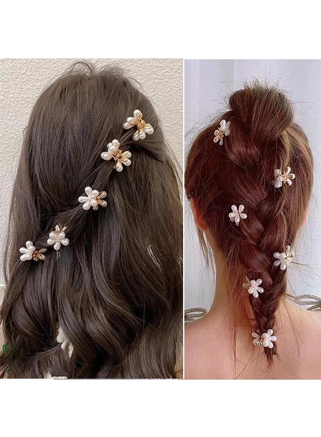 30 Pcs Mini Hair Claw Clips, Pearl & Solid Colors, Cute Bangs Clips for Women, Strong Grip, Multi-Purpose Hair Accessories (10 Pearl Flower, 10 Black, 10 Brown)