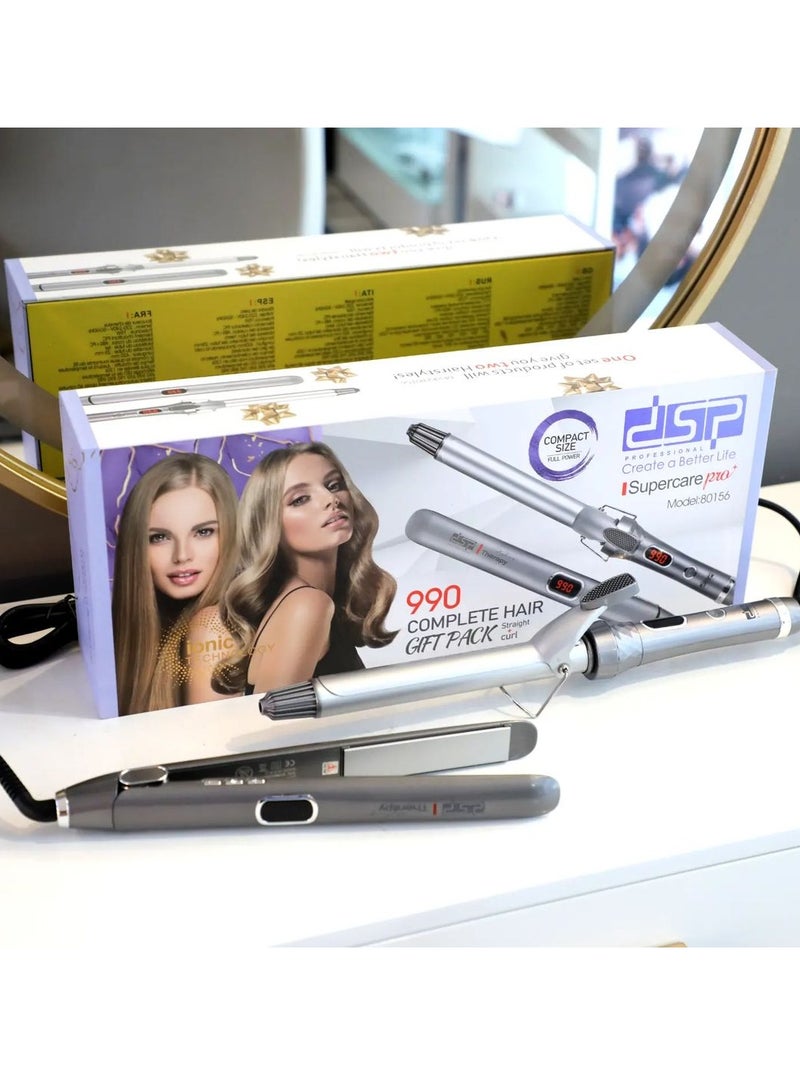 DSP 2 in 1 Hair Curler & Straightener Styling Set | 6 Heat Levels | LED Temperature Display | Model 80156 - Image 1