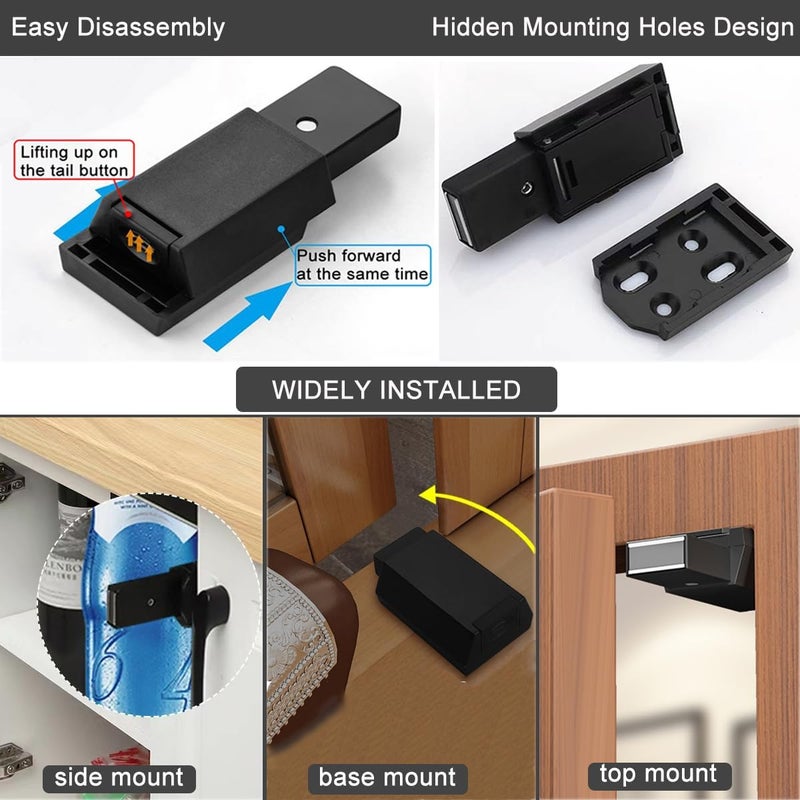 CBRIVE Store Magnetic Push to Open Cabinet Hardware 2 Pack Heavy Duty Push Latch & Lock for Hidden Door Touch Latches and Catch Magnet Push Release Drawer Pull Tip on RV Closet Close Strong Pop Out, Black - Image 5