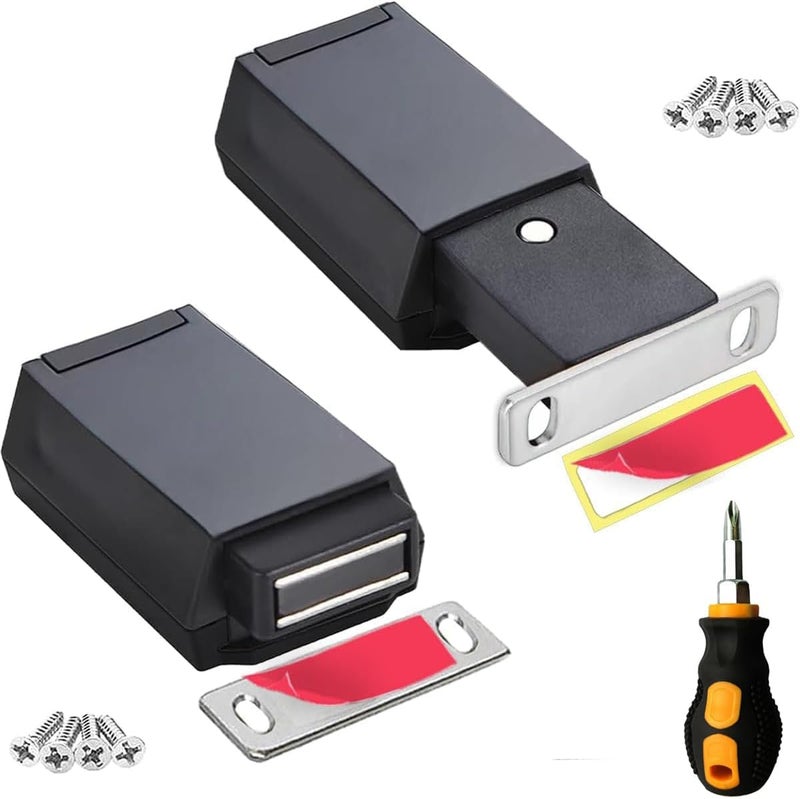 CBRIVE Store Magnetic Push to Open Cabinet Hardware 2 Pack Heavy Duty Push Latch & Lock for Hidden Door Touch Latches and Catch Magnet Push Release Drawer Pull Tip on RV Closet Close Strong Pop Out, Black - Image 1