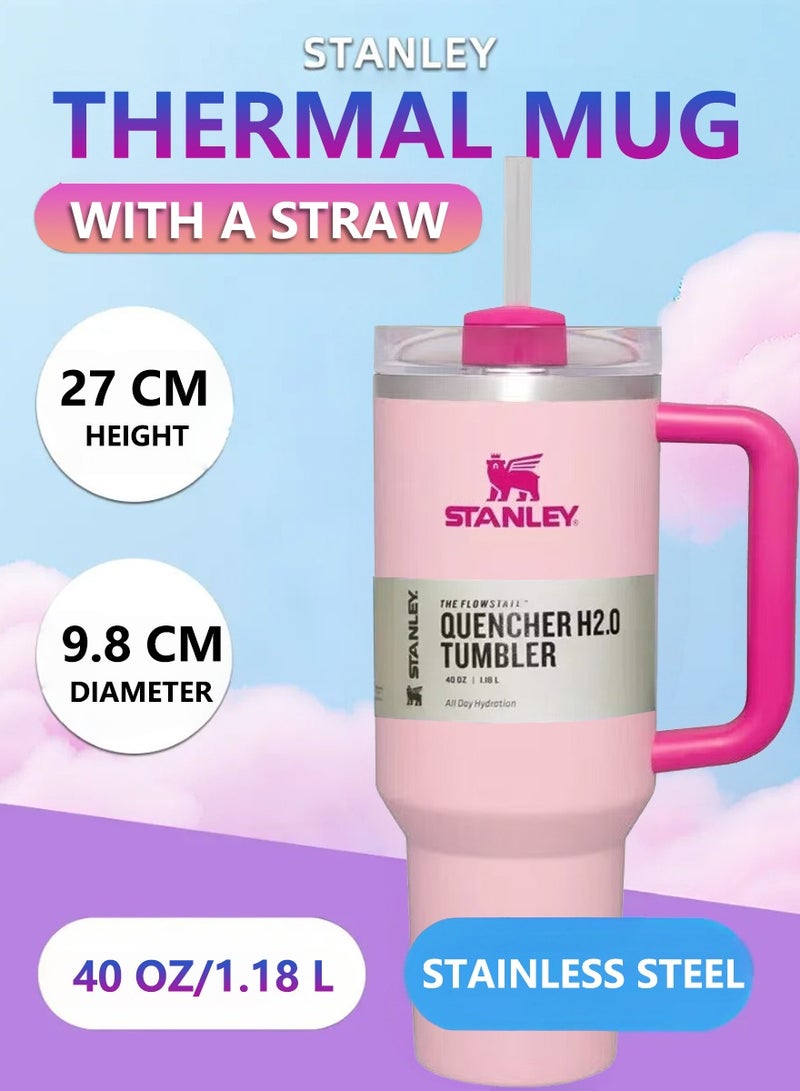 Stanley 40oz Stanley Quencher H20 Flowstate Stainless Steel Vacuum Insulated Tumbler with Lid and Straw for Water, Iced Tea or Coffee, Smoothie and More, Cream (Flamingo Pink)  - Image 1