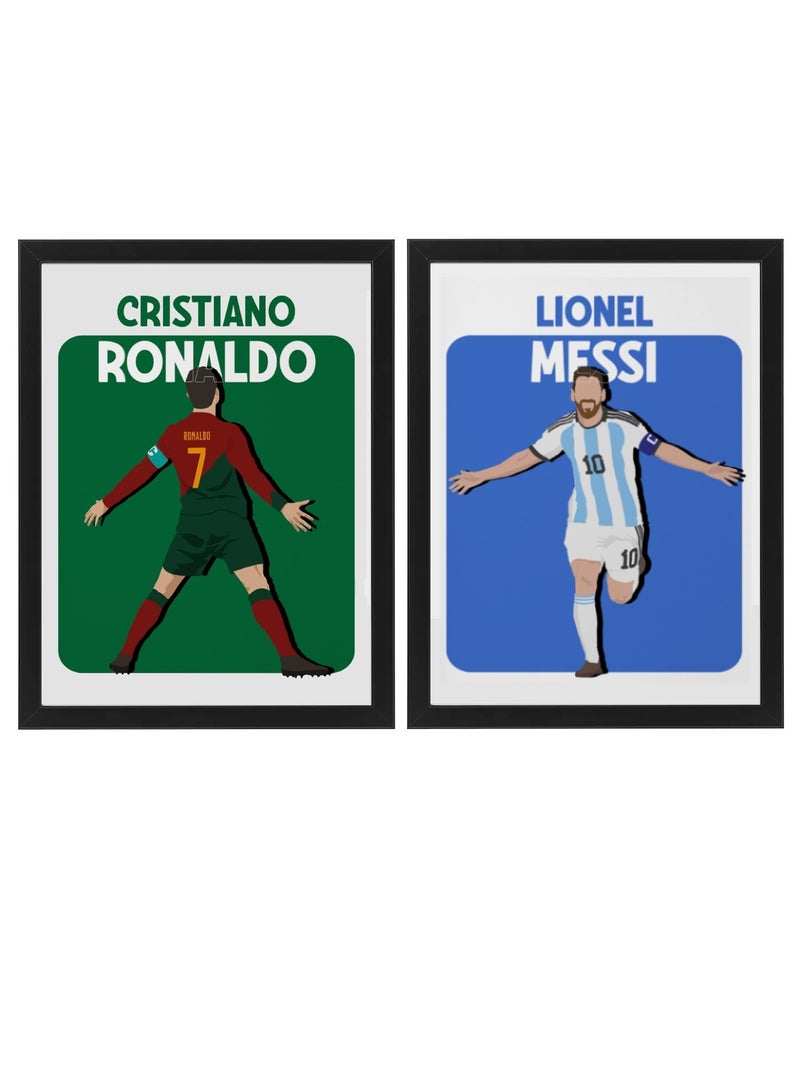 Boomah Accessories Set of 2, Messi and Ronaldo ( Argentina and Portugal ) Football Gift Illustration Art Poster with Frame 30x40cm  - Image 1