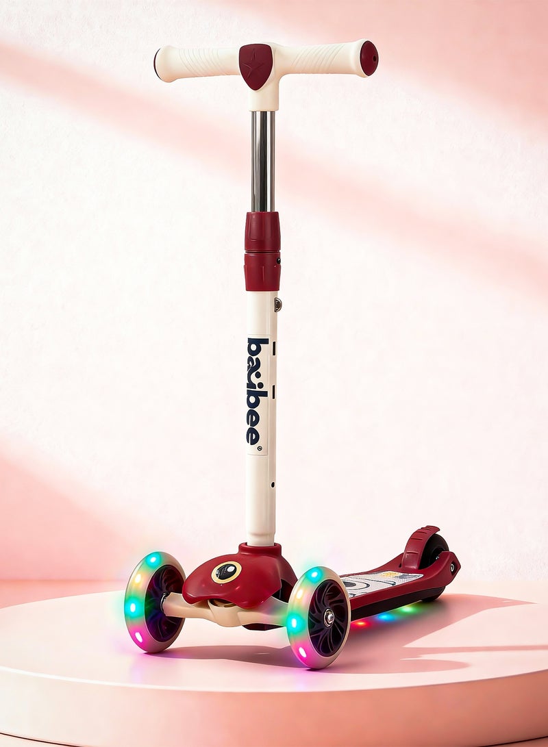 BAYBEE Skaterz Kick Scooter for Kids | 3 Wheel Kids Scooter with 3 Height Adjustable, LED Lights & Music | Skate Scooter Upto 50Kgs Weight Capacity | Runner Scooter for Kid 3 to 10 Years Red - Image 1