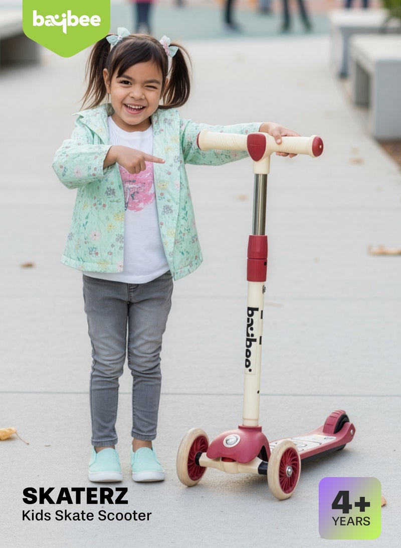 BAYBEE Skaterz Kick Scooter for Kids | 3 Wheel Kids Scooter with 3 Height Adjustable, LED Lights & Music | Skate Scooter Upto 50Kgs Weight Capacity | Runner Scooter for Kid 3 to 10 Years Red - Image 3