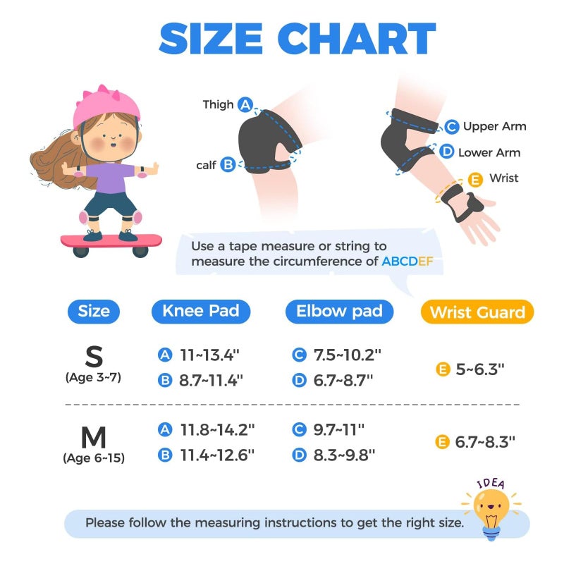 BOSONER Knee Elbow Pads for Kids: Roller Bike Skate Protective Gear with Wrist Guards for Toddler and Kids - 6Pcs Sport Safety Set for Girls Boys - Image 5