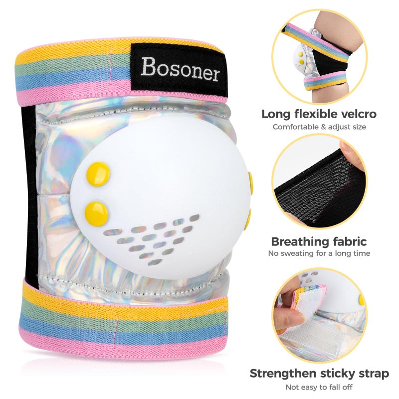 BOSONER Knee Elbow Pads for Kids: Roller Bike Skate Protective Gear with Wrist Guards for Toddler and Kids - 6Pcs Sport Safety Set for Girls Boys - Image 3