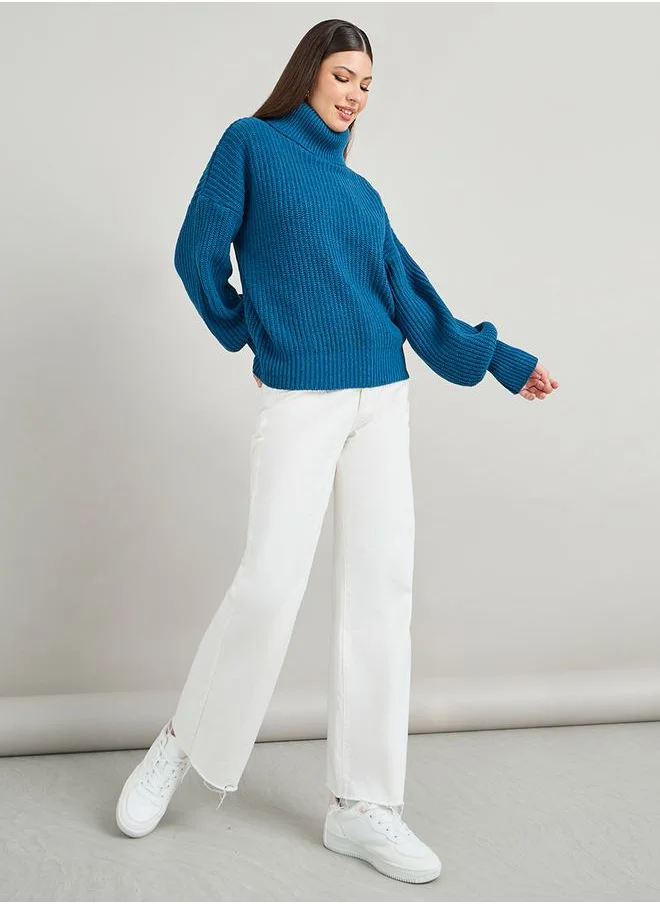 Styli Regular Fit Chunky Knit  Sweater with Volume Sleeves