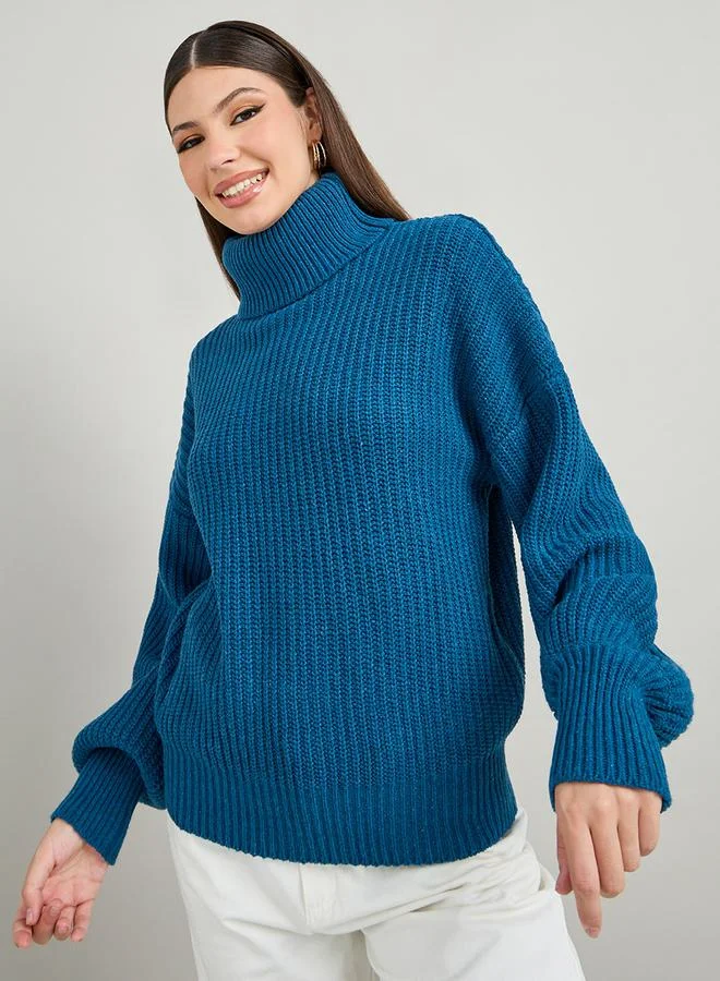 Styli Regular Fit Chunky Knit  Sweater with Volume Sleeves