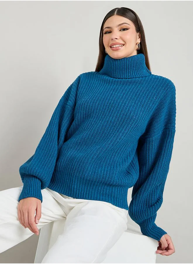 Styli Regular Fit Chunky Knit  Sweater with Volume Sleeves
