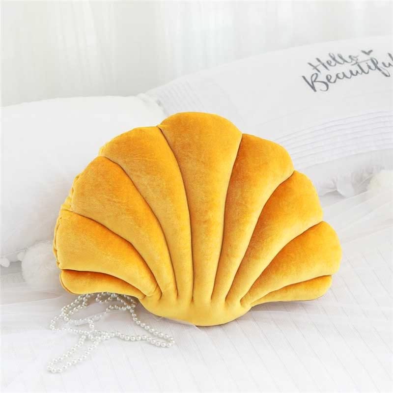 Peach Cuddle Seashell Decorative Cushion (Pack of 1, Size: 16x16 Inch, Yellow, Velvet) Seashell Cushion for Home Decor, Bedroom, Living Room, Nursery, Luxury Cushion - Image 1