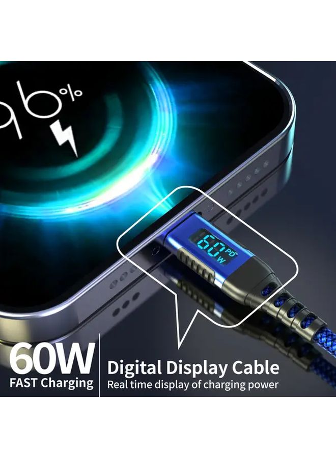 60W USB C Fast Charging Cable Digital Display 2m Blue 480Mbps - Image 4