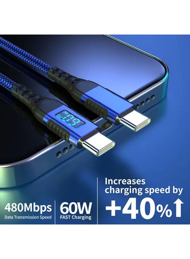 60W USB C Fast Charging Cable Digital Display 2m Blue 480Mbps - Image 3