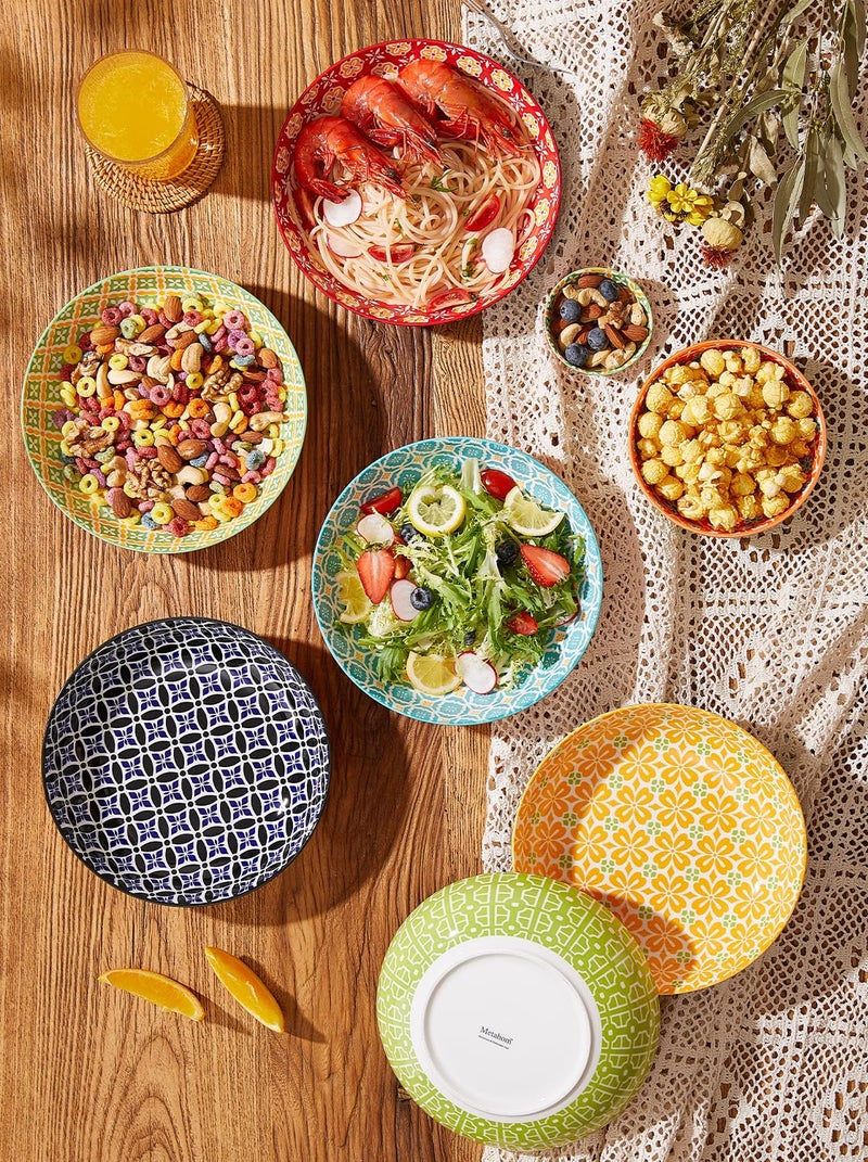 Metahom Pasta Bowls Set of 6, 8 Inch Ceramic Salad Bowls, 30 Oz Wide and Shallow Bowl for Kitchen, Serving Dish Plate for Pasta, Salad, Soup, Vibrant Color - Image 3