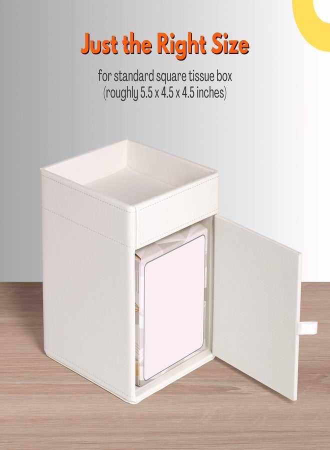 LAMOTI Leather Tissue Box Cover with Storage Tray, Square Facial Tissue Box Holder for Bathroom, Office Table, Countertop, Night Stand & More (White) - Image 4