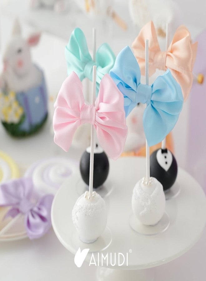 AIMUDI Pastel Bows 3.5" Satin Bows with Twist Ties 6 Colors Pastel Bow for Gift Wrapping Crafts Treat Bags Candy Cake Pop Premade Bow for Easter Day Baby Shower Birthday Spring Decoration, 60 PCs - Image 5